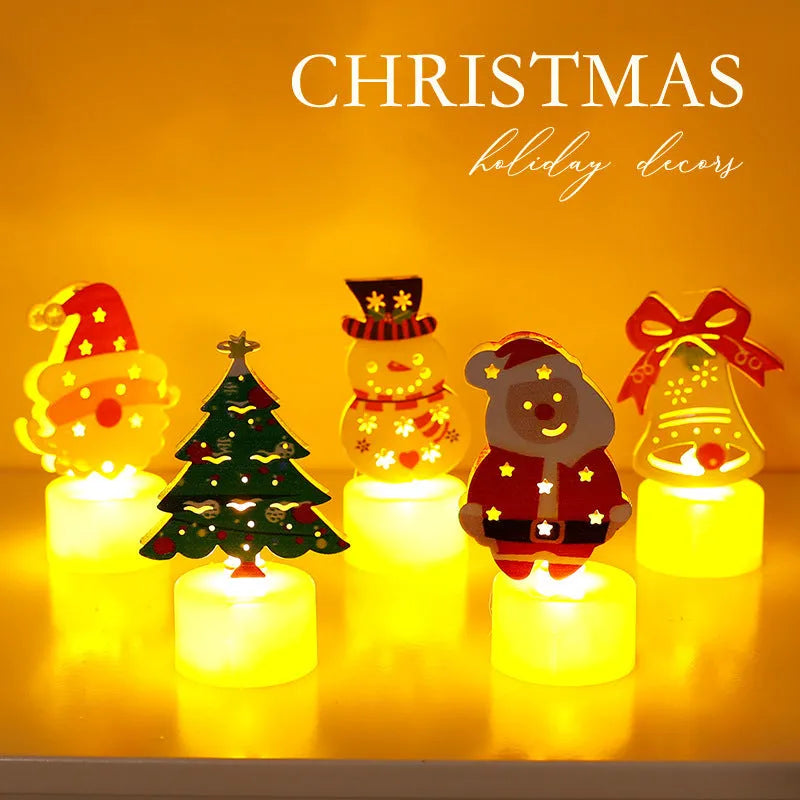 LED electronic candle Christmas ornaments in Santa, snowman, tree and bell designs, plastic, 1pcs to 12pcs packs