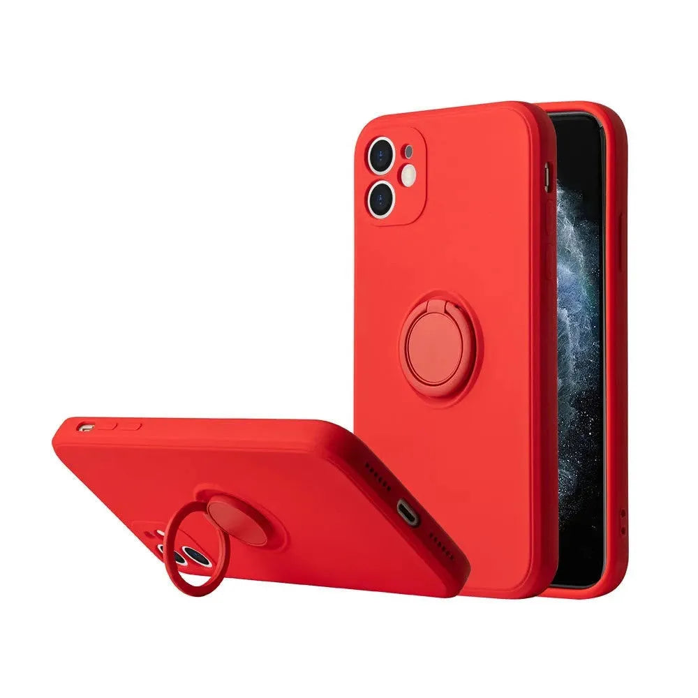 Silicone iPhone case with built-in ring bracket in various colours