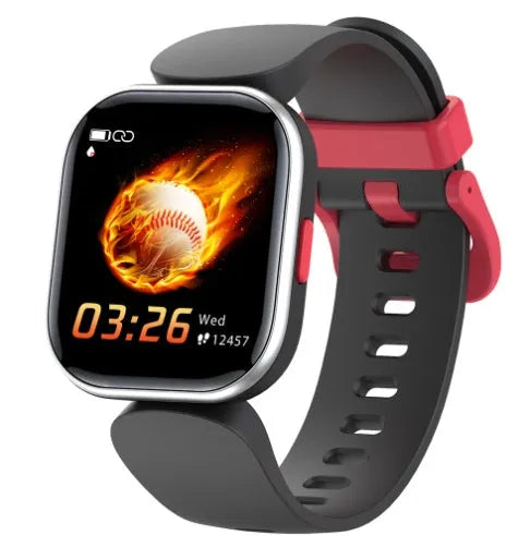 Blue H39T children's smartwatch with sporty TPU strap on a wrist, showing the 1.4 inch TFT screen.