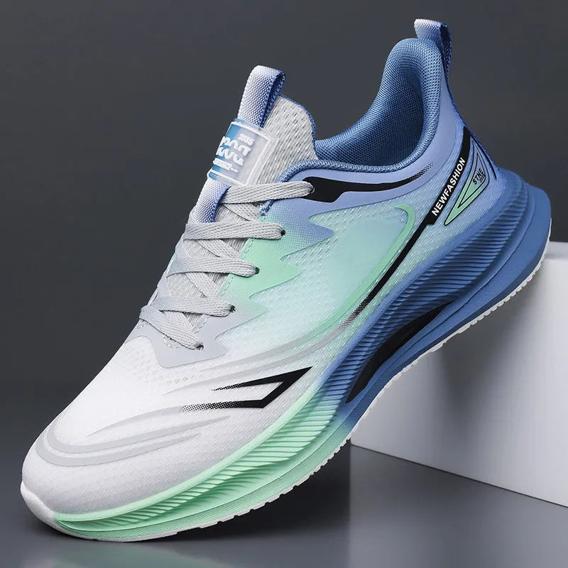Low-top men's casual shoes with woven mesh upper and rubber sole in solid colours.
