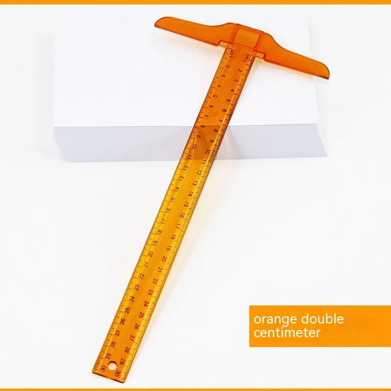 Transparent plastic T-square ruler with 30cm blade and dual centimetre measurement scales
