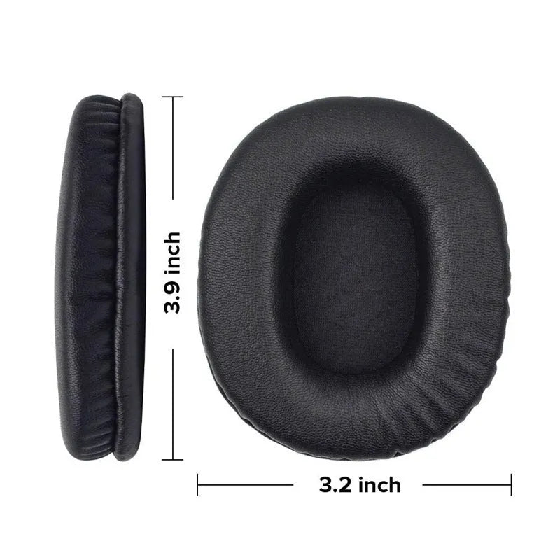 Black soft PU leather headphone cover for Sony MDR-1R headphones on a grey background.