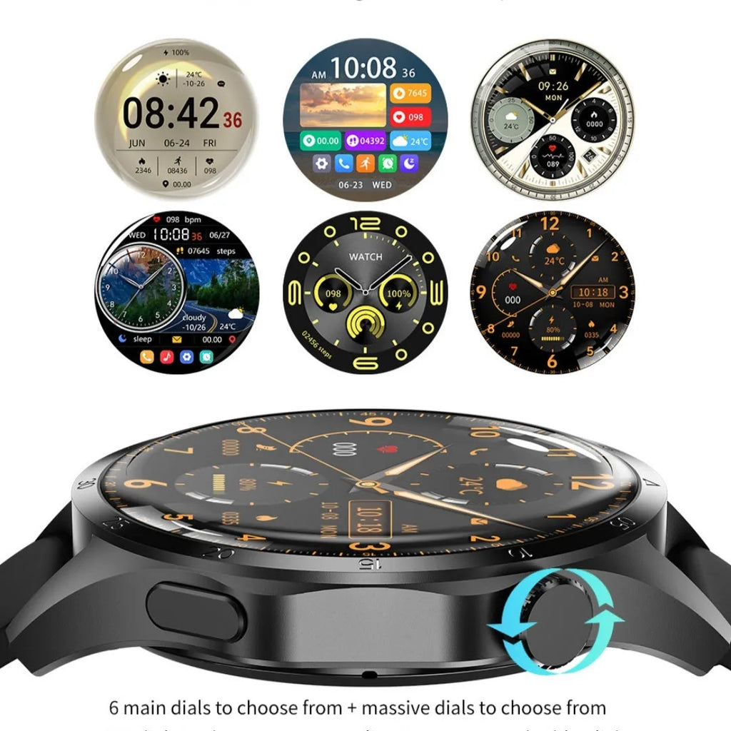 Black Bluetooth smartwatch with a TFT screen showing a heart rate graph, placed next to its charging cable.