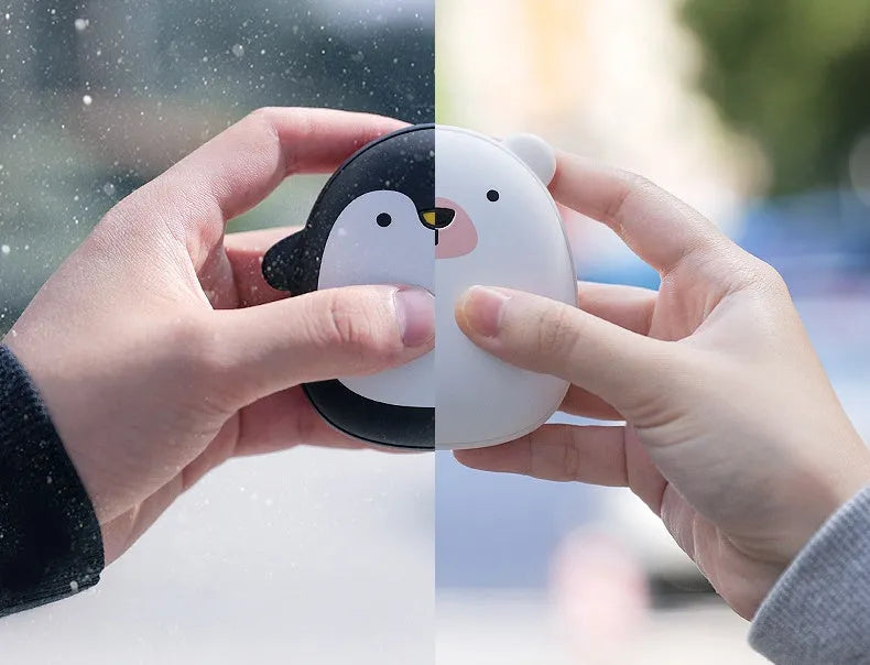 Cartoon penguin polar bear USB rechargeable hand warmer with power bank function in black, white, or whiteblack