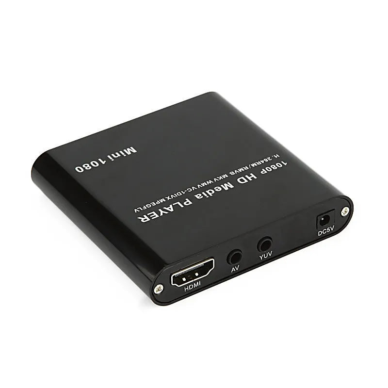 Compact blue metal 1080P Full HD media player with HDMI for USB and SD cards
