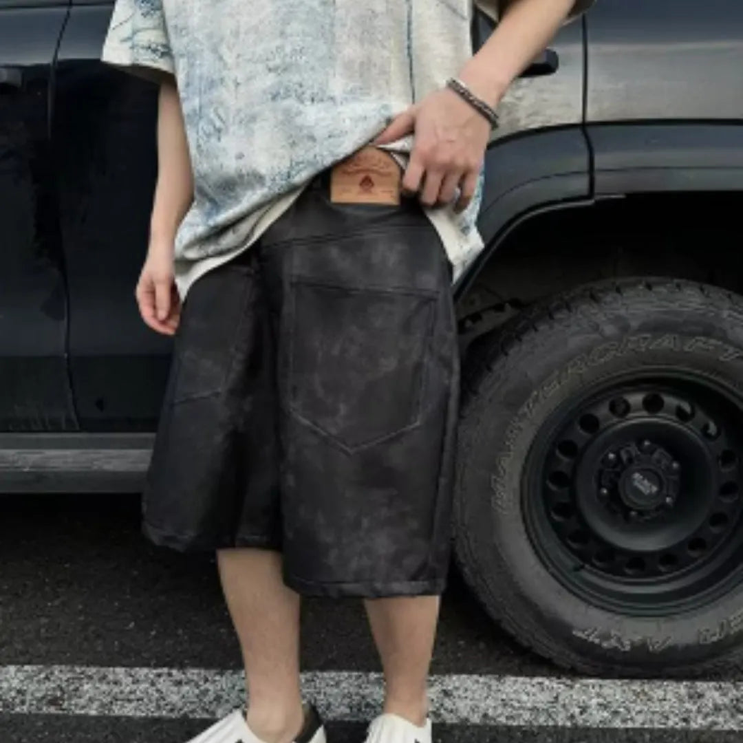 Korean loose fit T-shirt with distressed printing and tie-dye effects on polyester fabric