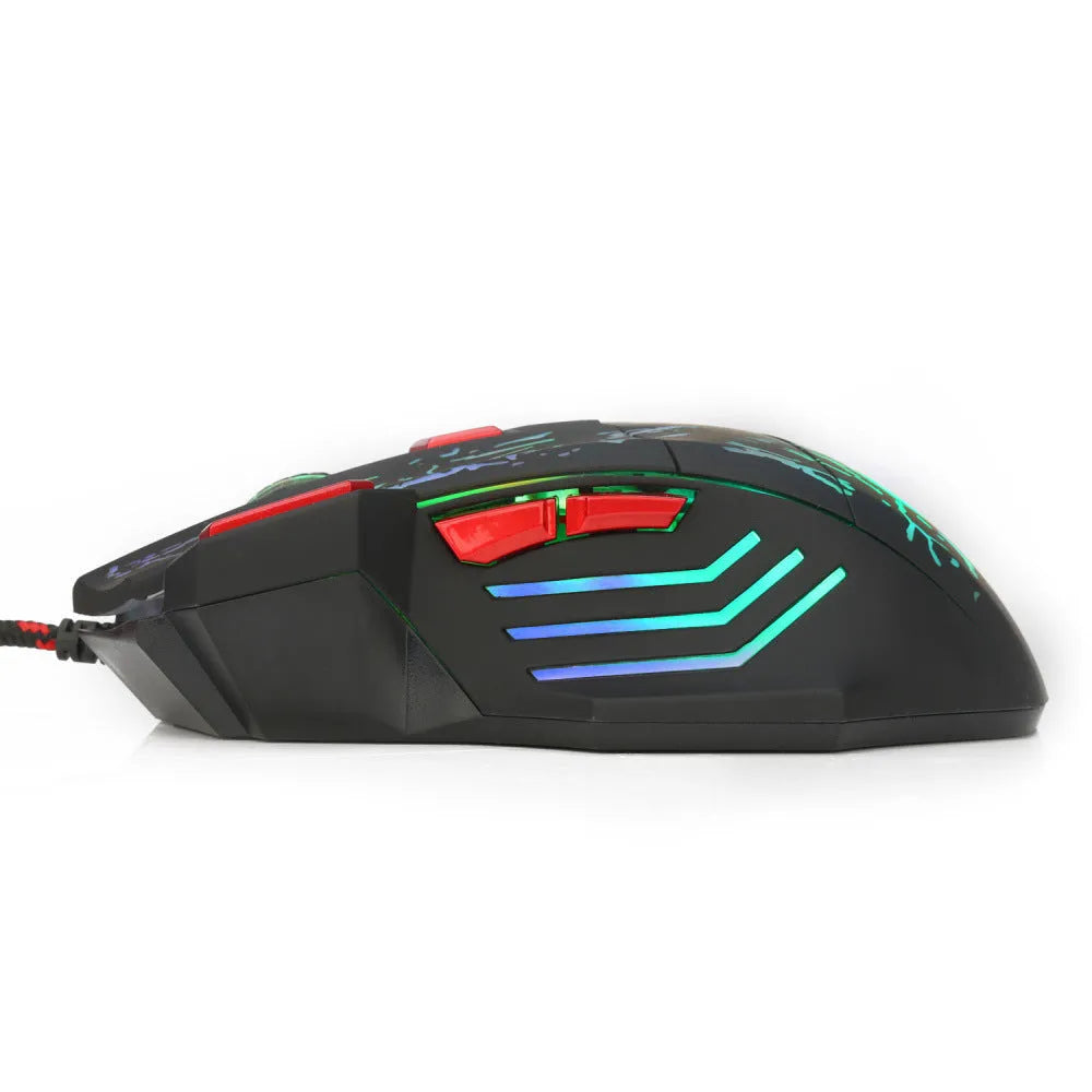 Colourful luminous wired gaming mouse with USB cable and ergonomic design for desktop PCs