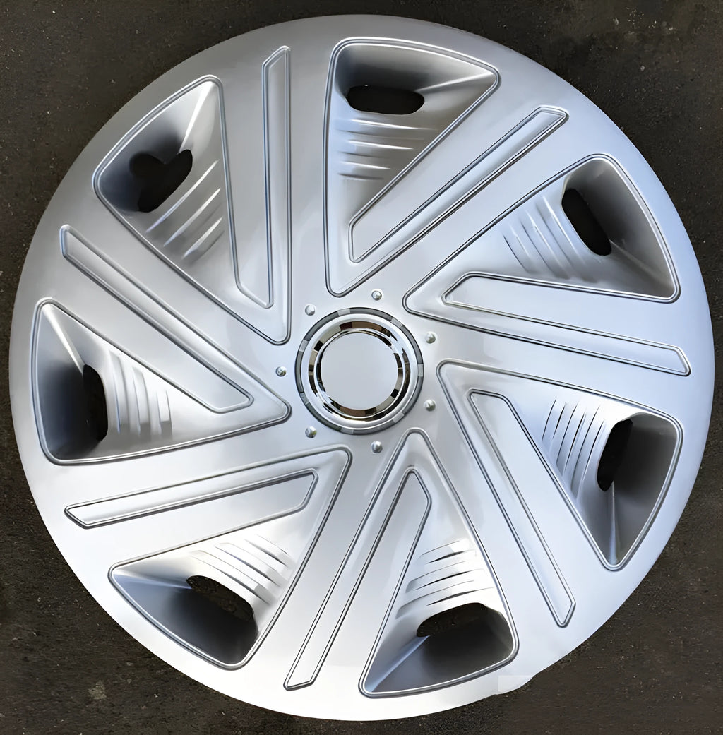 Universal monochrome ABS plastic wheel hub cover in silver or black for 13-16 inch car wheels.