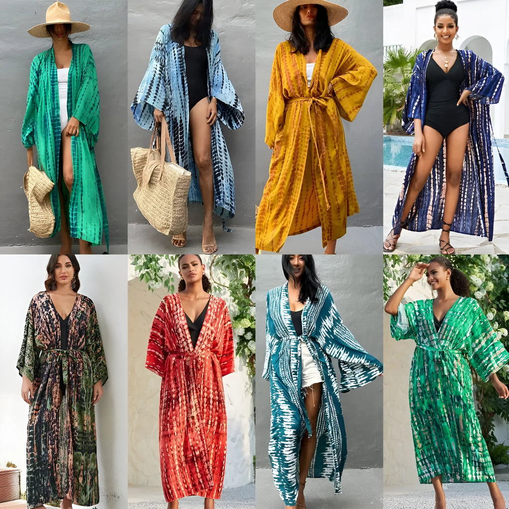 Cotton printed beach cover-up shirt with loose fit and 135cm length for sun protection