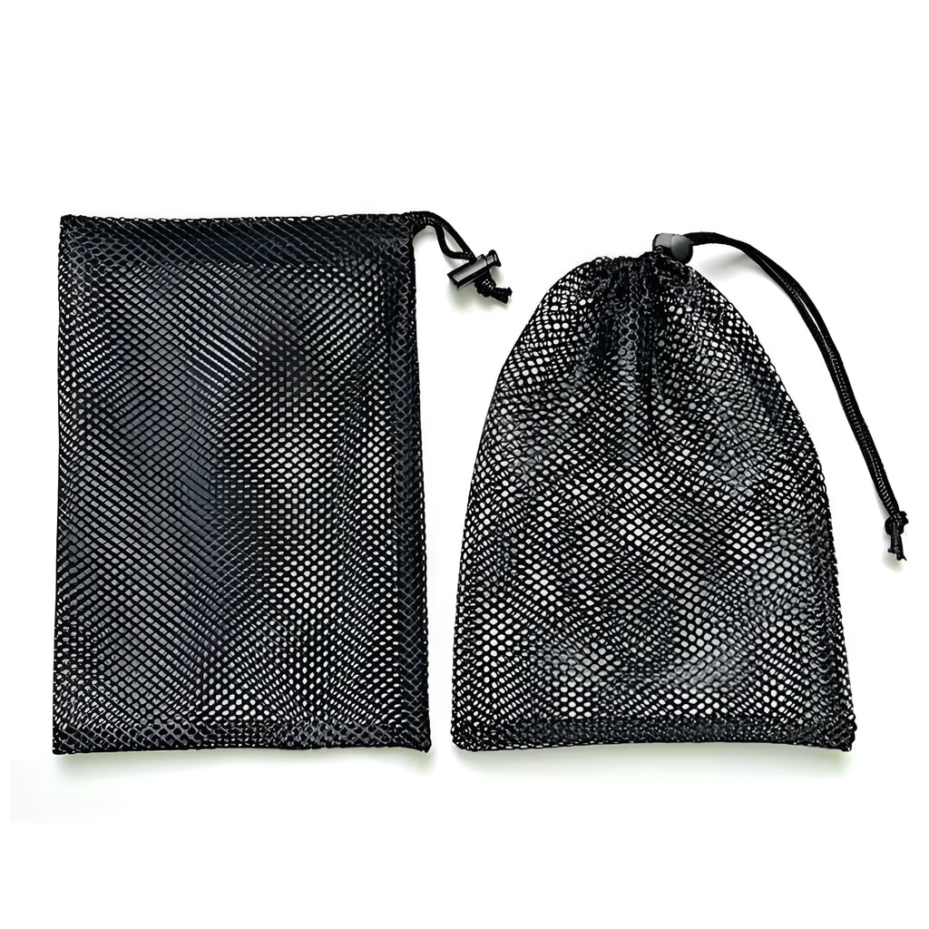 Black mesh storage bag with drawstring closure for children's water ball toys