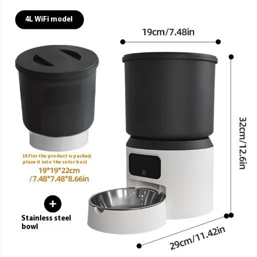 4L smart pet feeder with stainless steel bowl and control panel