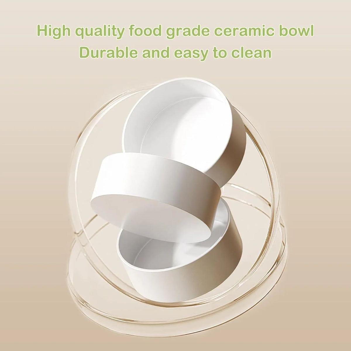 Ceramic elevated cat bowls with 15-degree tilt, non-slip base, and spill-proof rim in green colour