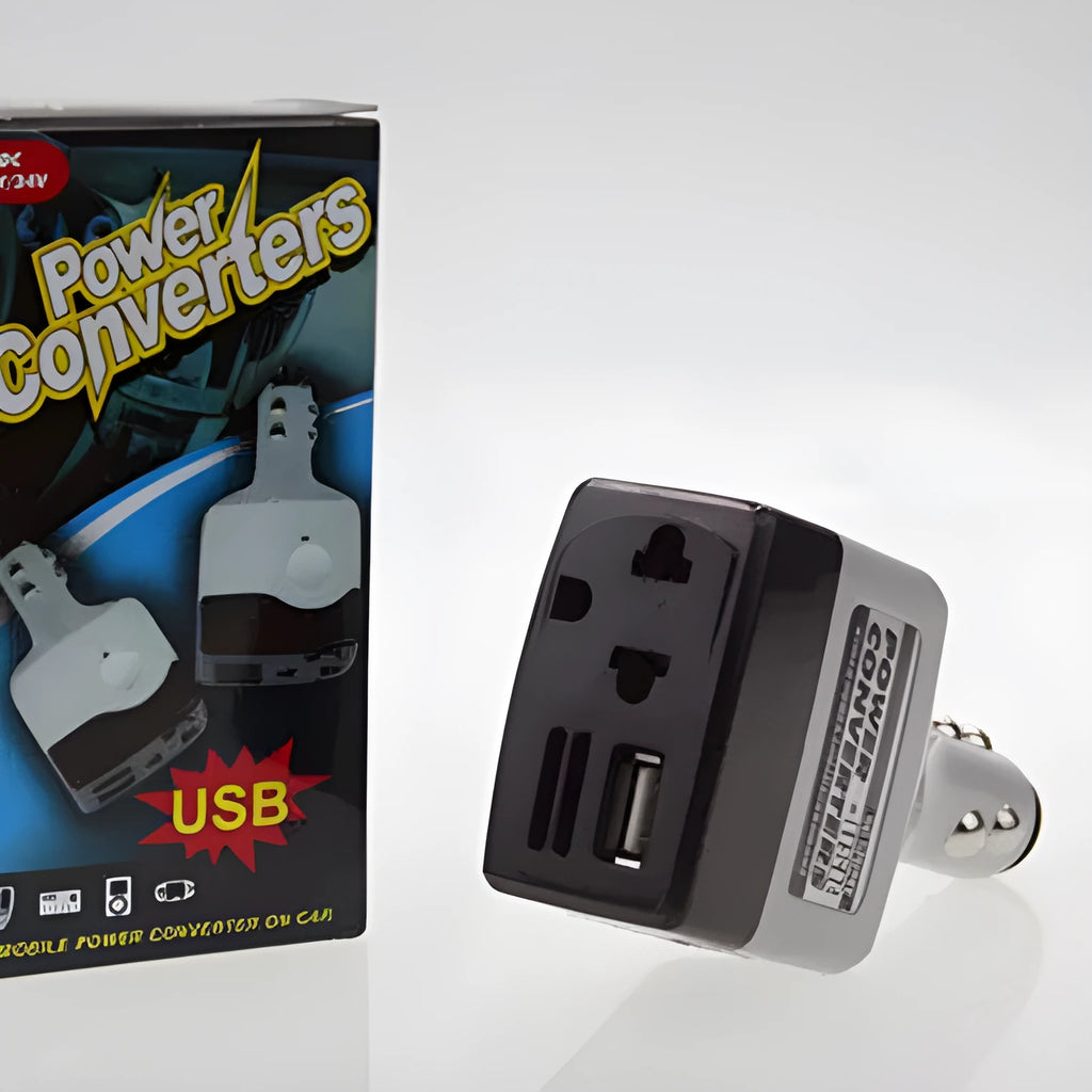 Car cigarette lighter power supply transformer with USB port for mobile phone charging