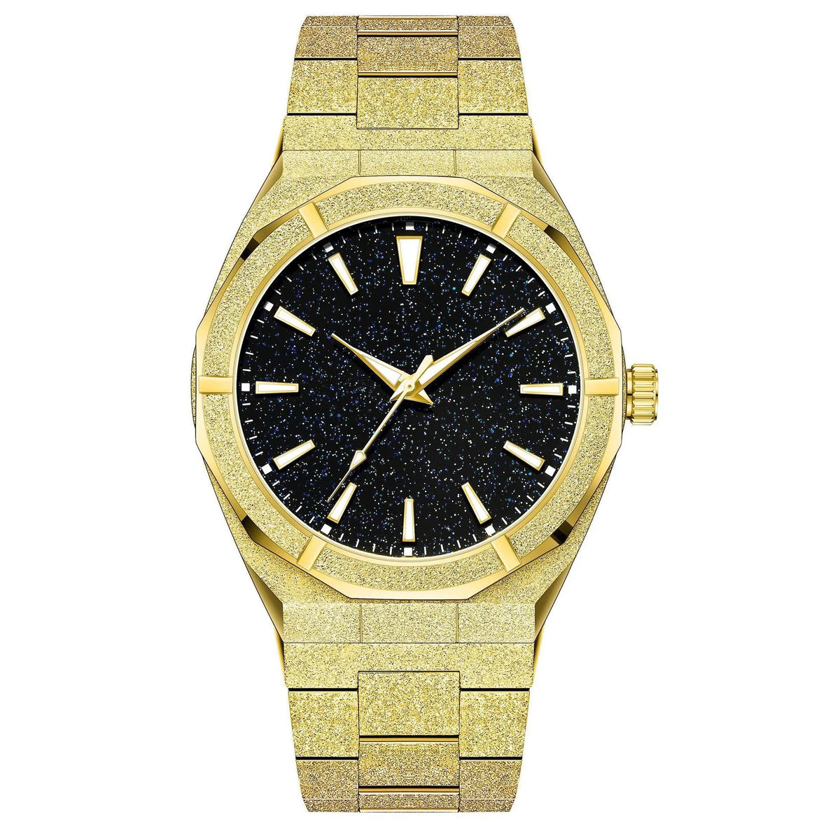 Business men's watch with frosted stainless steel case and luminous hands in silver, gold or black colour options