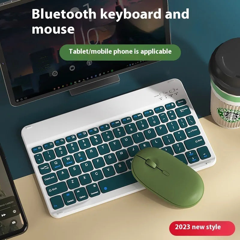 Bluetooth keyboard with optional rechargeable mouse in multiple colour options including Elegant White and Dark Night Green