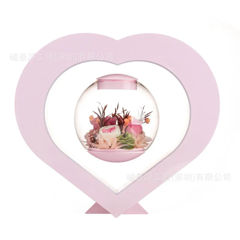 Pink preserved flower rose ornament with optional audio bluetooth and base