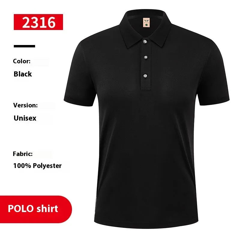 Ice silk polo shirt with a printed advertising logo on the chest, shown in multiple colour options.