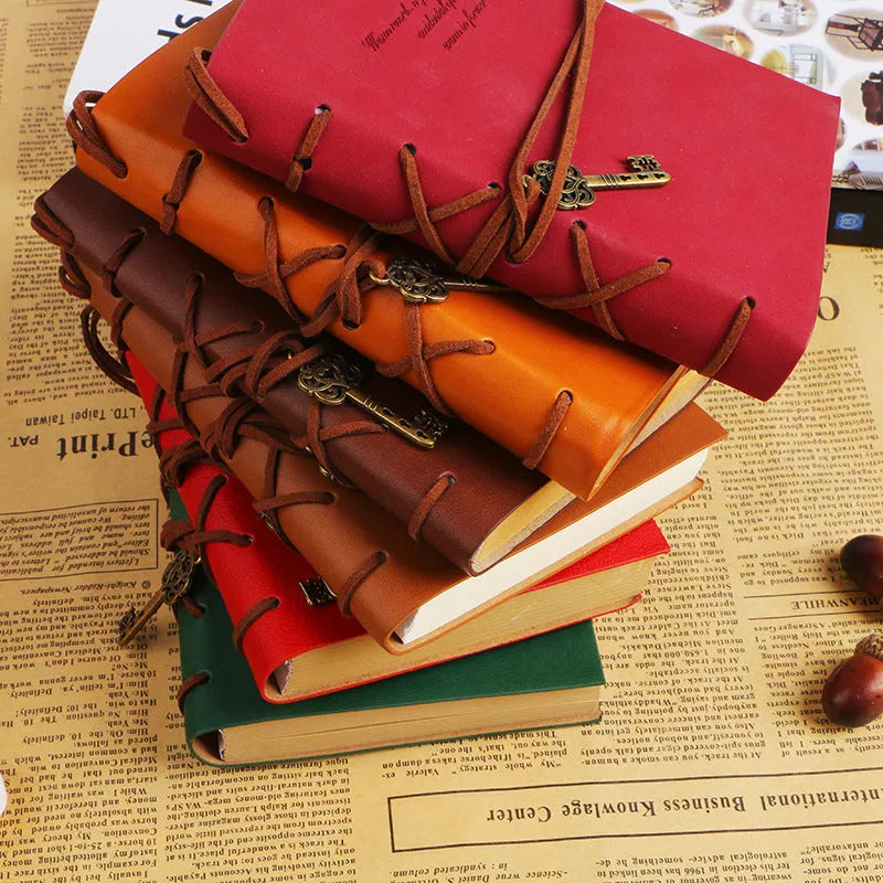 Retro bandage faux leather notebook with 160 sheets, available in large and small sizes with white or kraft paper.