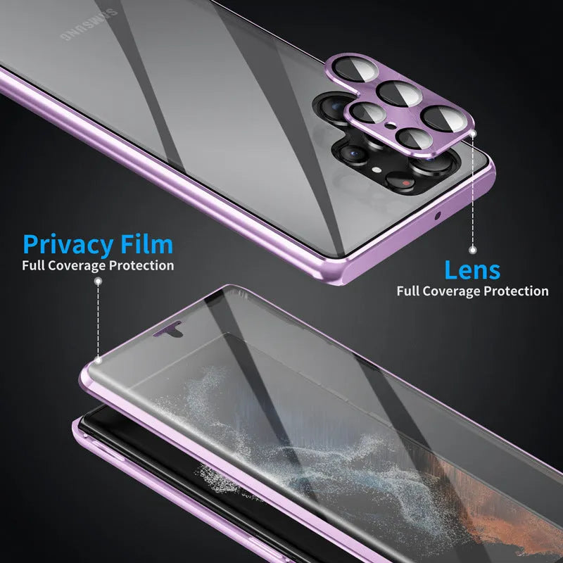 Samsung S24 Ultra phone case with magnetic frame and mirror privacy screen in multiple colour options.