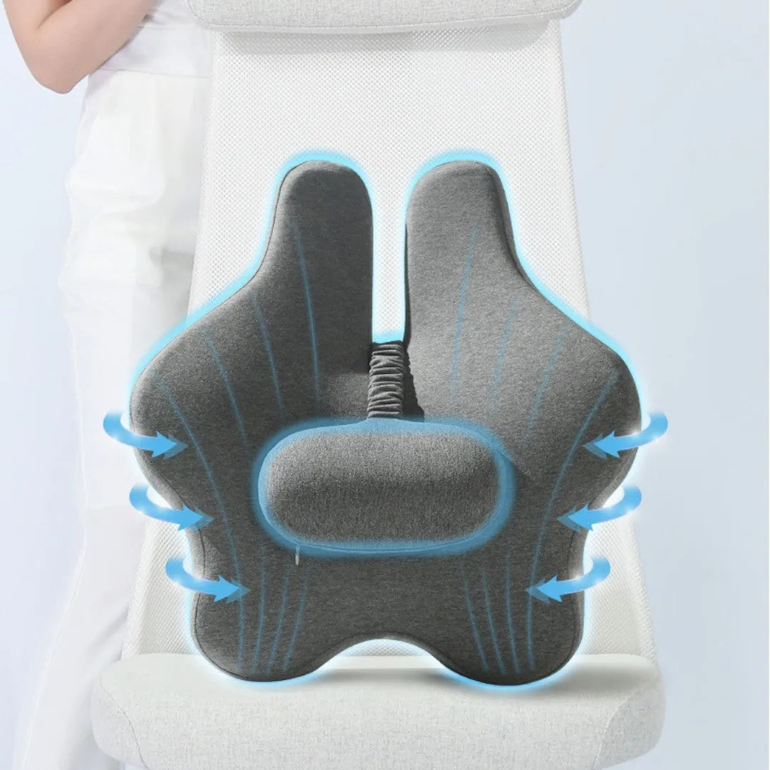 Memory foam car lumbar support cushion in solid colour with dimensions 50x47x9cm