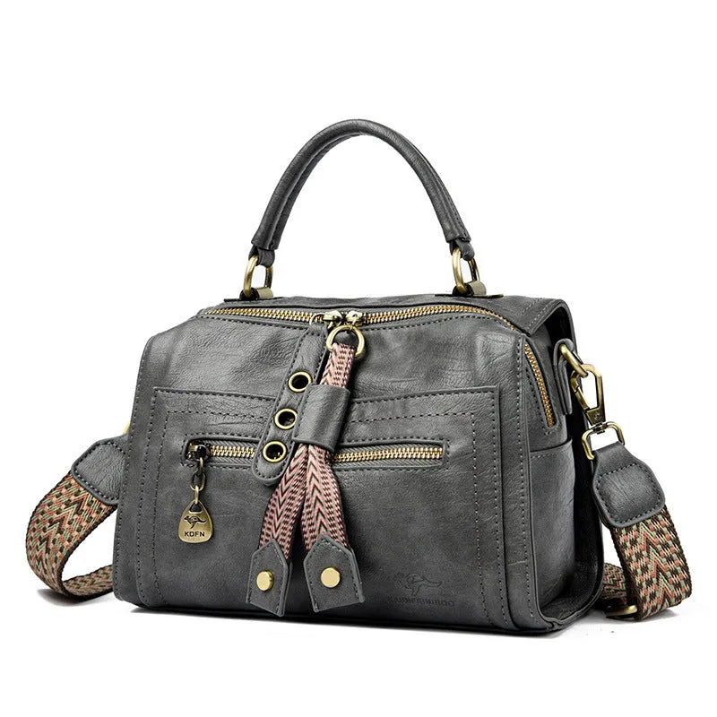 Women's soft PU one-shoulder crossbody bag in horizontal square shape with retro style