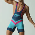Men's solid colour quick-drying polyester sports vest jumpsuit with long shorts.