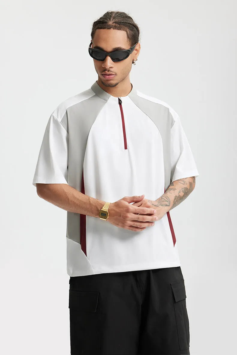 Men's lightweight polyester top in solid colour with stitching detail, available in long or short sleeves