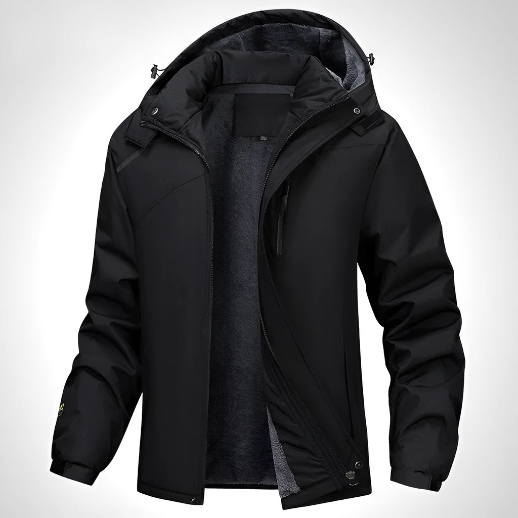 Men's plus size waterproof hooded coat in loose fit, shown in army green colour