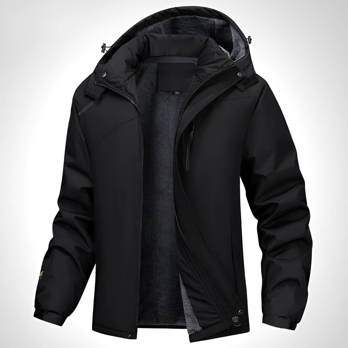 Men's plus size waterproof hooded coat in loose fit, shown in army green colour