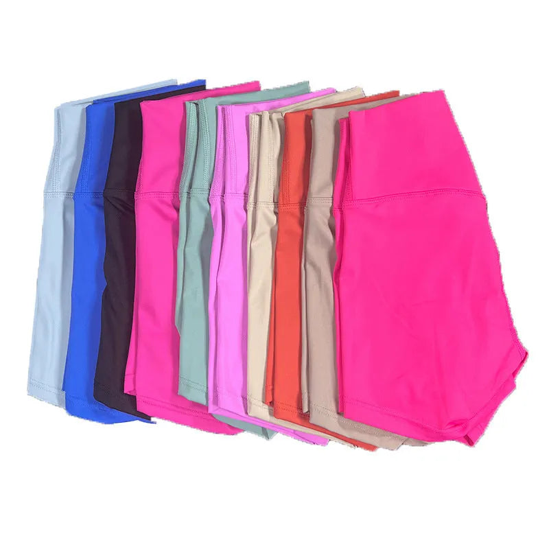 Women's high waist yoga shorts in quick-drying nylon fabric available in multiple colours