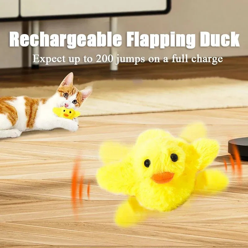 Yellow flapping duck cat toy with vibration sensor and washable plush cover