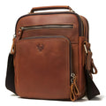Men's brown Crazy Horse leather single-shoulder crossbody bag with retro styling and sewing line details