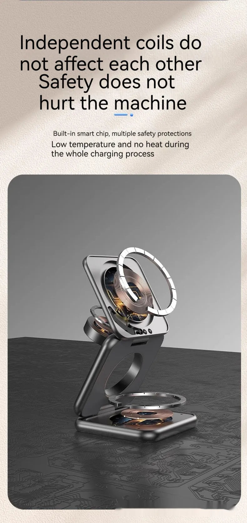 Foldable magnetic wireless charger mobile phone holder in white or black with QC3.0 fast charging
