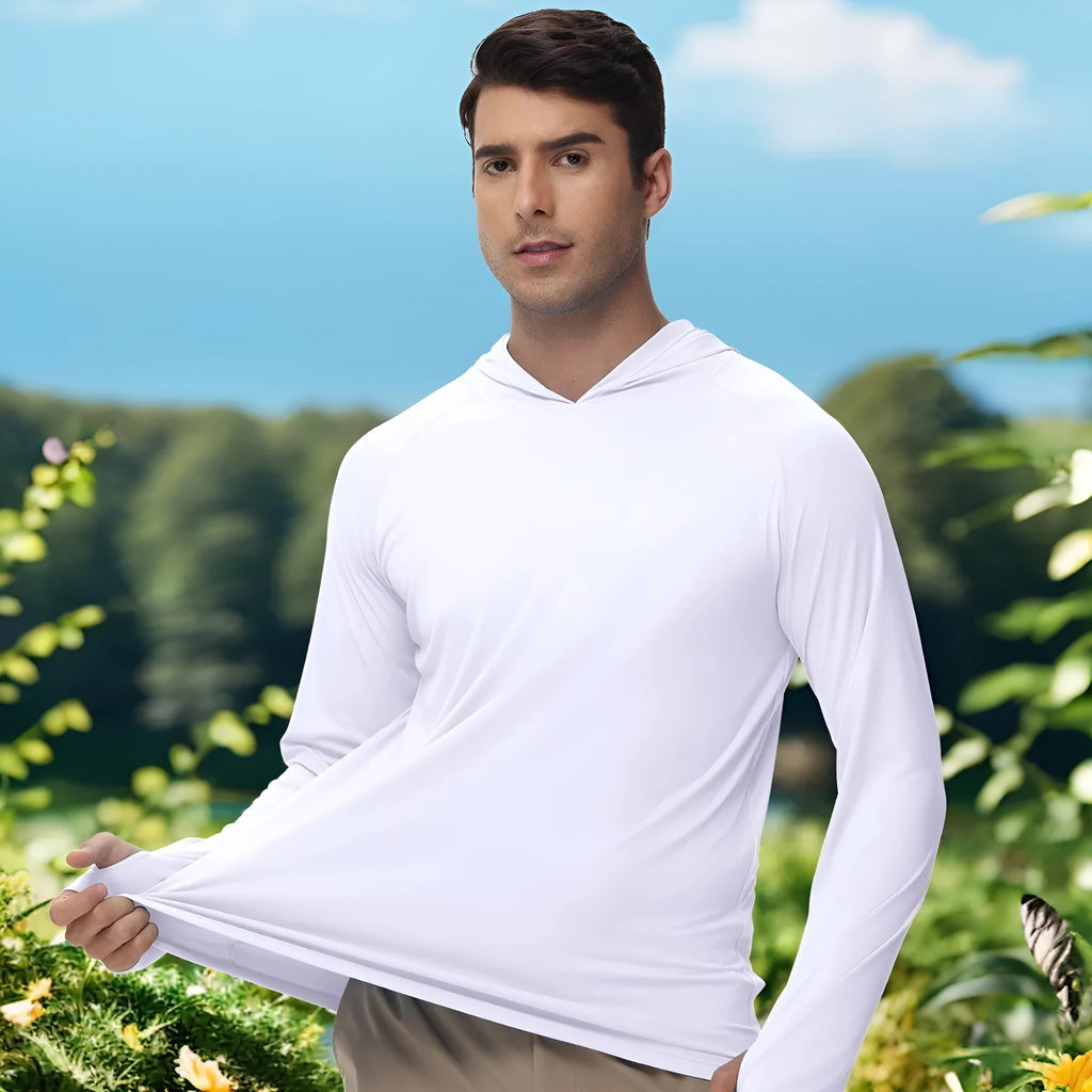 Outdoor long sleeve hooded top for UV protection in various colours
