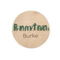 Brown limewood baby birth announcement board in a modern art style, available in sizes from 102mm to 203mm.