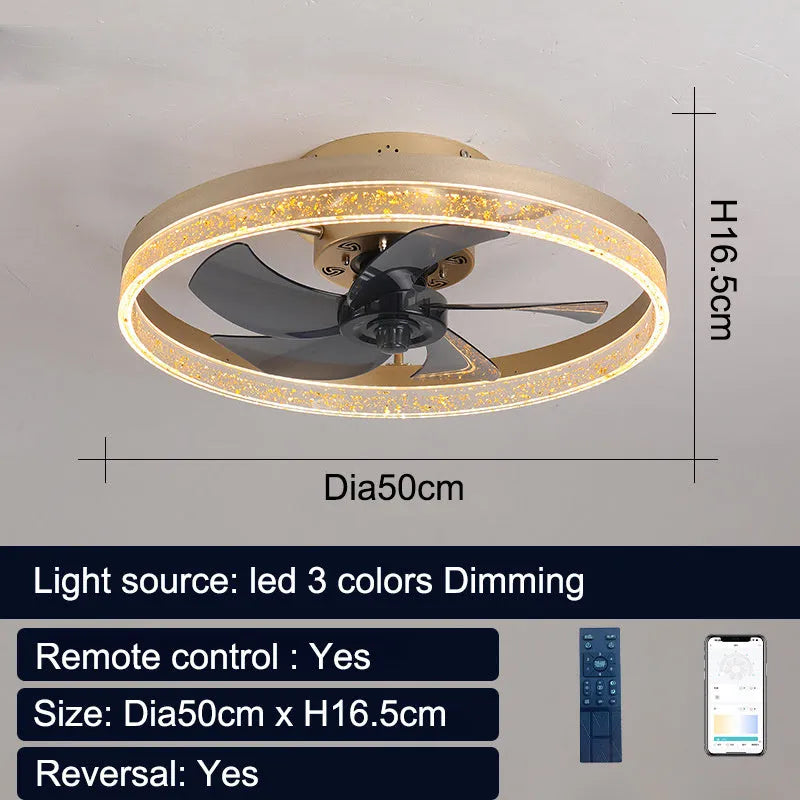 Nordic-style ceiling fan lamp with LED light and remote control in black finish