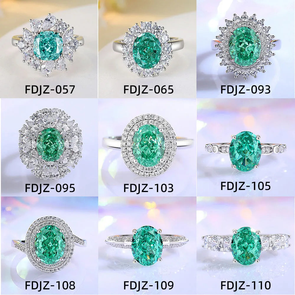 S925 silver geometric ring with emerald stone, Palaibahao inlay, and high carbon diamond accent on ellipse design
