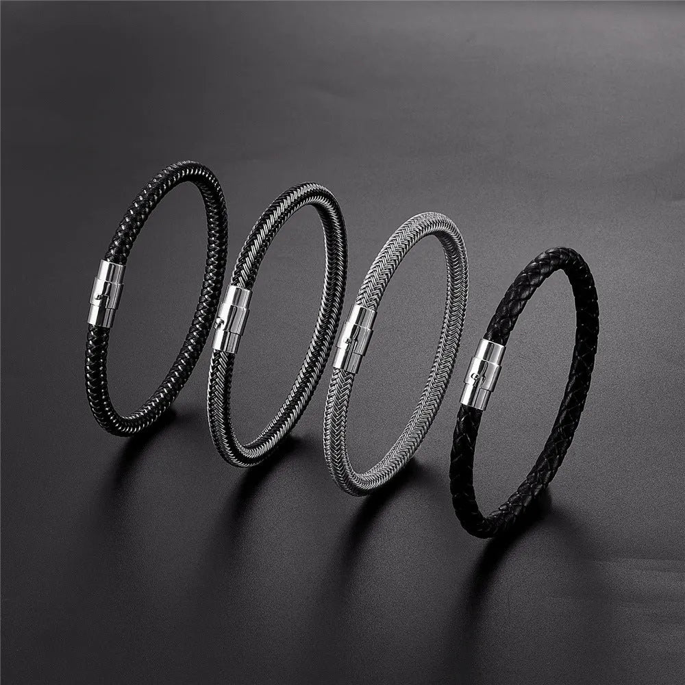 Titanium steel geometric wire bracelet with magnetic clasp in silver tone