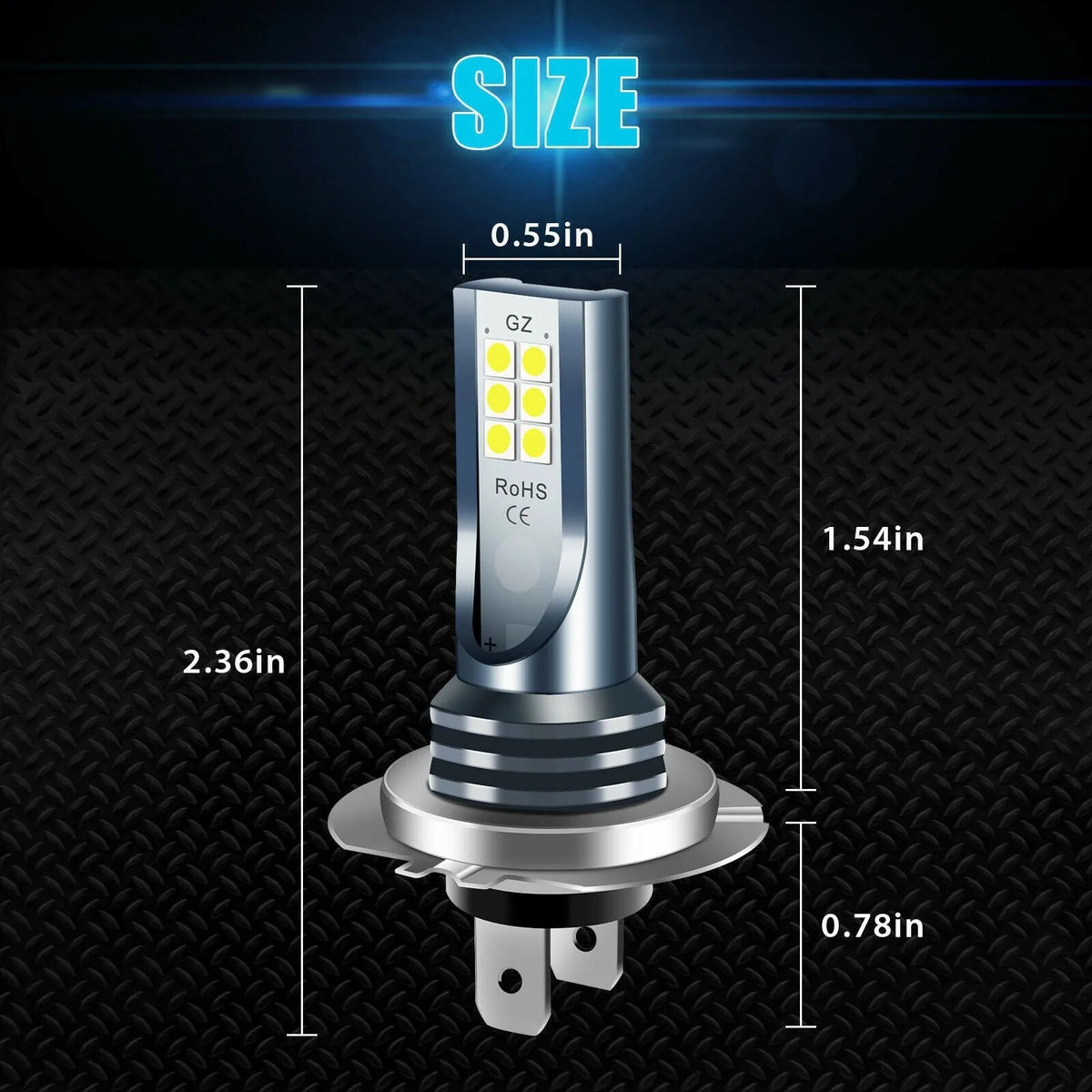 12 SMD LED automotive fog light bulb with aviation aluminium housing measuring 6.0 x 1.8 cm