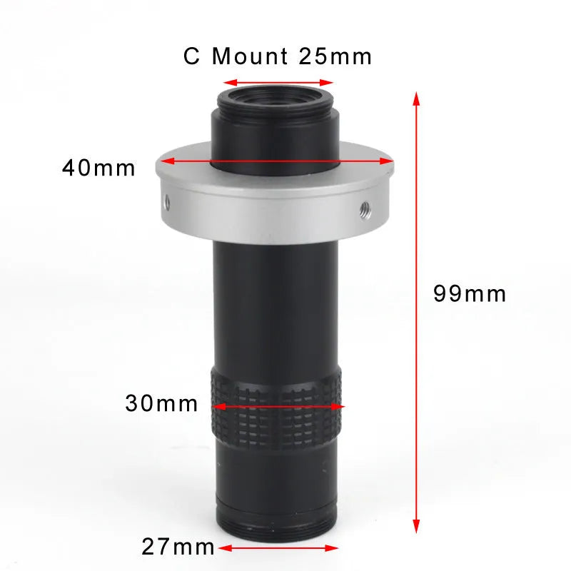 Black industrial camera monocular lens measuring 30mm diameter by 84mm length with 130x magnification