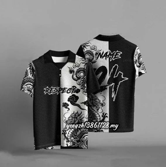 Black loose-fit short sleeve t-shirt with a vibrant 3D digital printed design on the front.