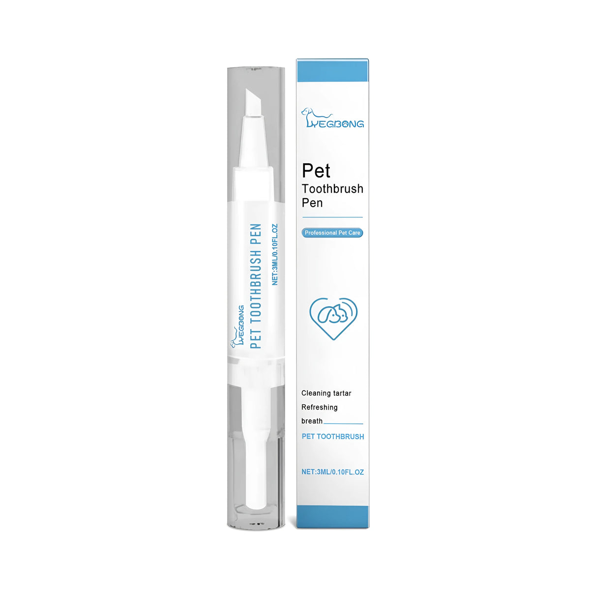 Pet teeth cleaning brush with 3ml capacity brush head measuring 1.1cm by 12.5cm