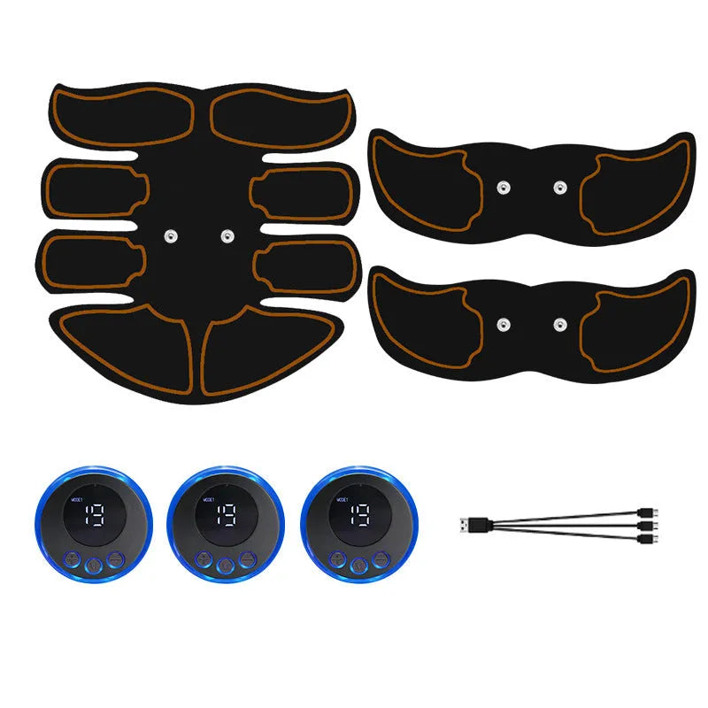 Digital display abdominal muscle trainer patch with charging port and three adhesive patches