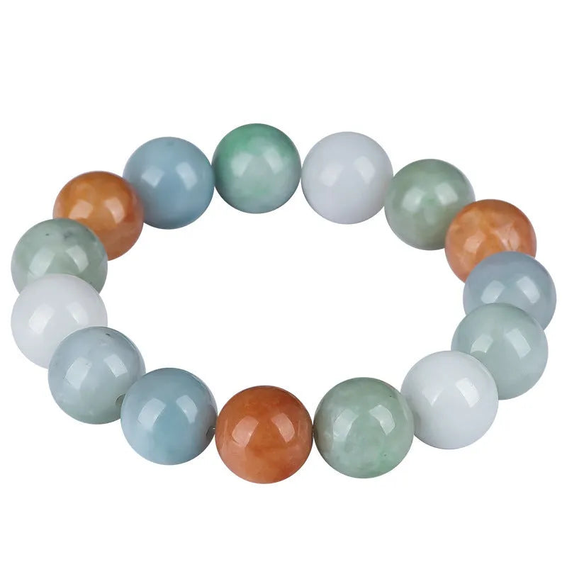 Women's natural Myanmar jade bracelet with three-colour 13mm beads and certificate