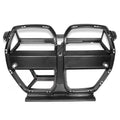 Black dry carbon fibre front bumper grille for BMW M3 M4 G80 G82 models showing 3K weave pattern.