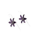 Purple floral alloy drop earrings with retro design on white background