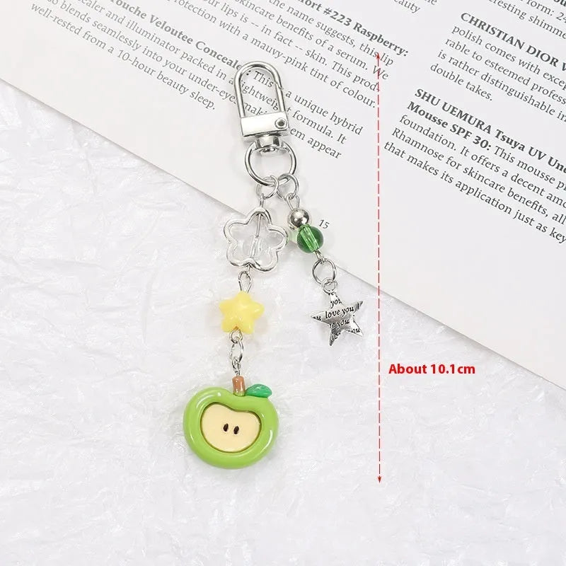 Plastic resin fruit personality mobile phone keychain with apple or strawberry designs