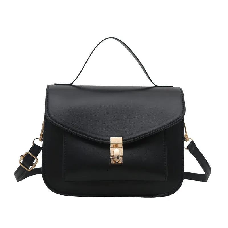 PU leather messenger bag in horizontal square shape with crossbody strap