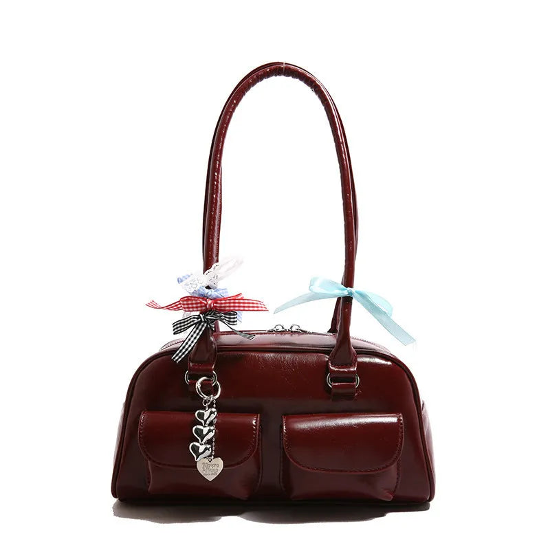Retro pillow-shaped women's shoulder bag in PU leather with double straps