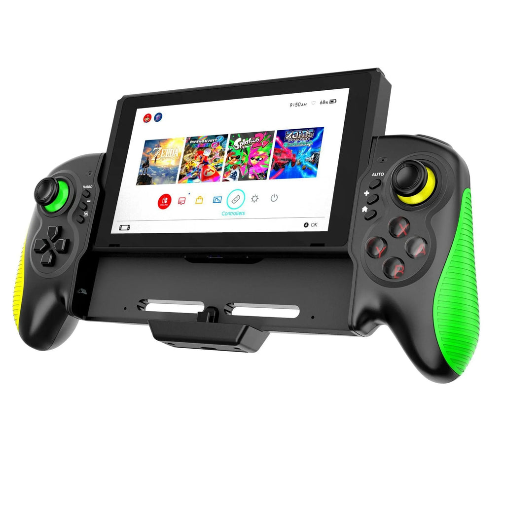 Yellow-green ABS game controller with in-line handles for Switch and PC gaming